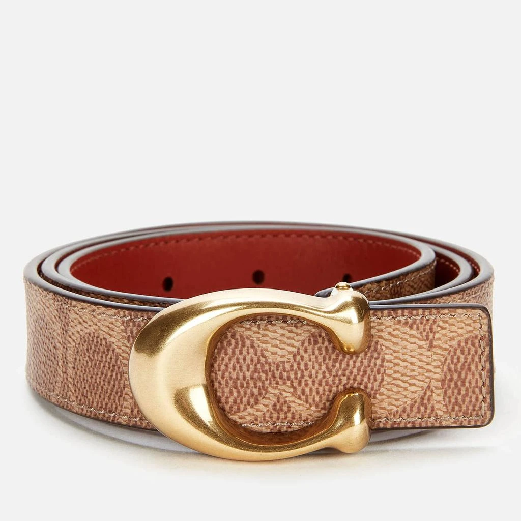 商品Coach|Coach Women's 25mm Sculpted C Coated Canvas Reversible Belt - Tan Rust,价格¥802,第1张图片