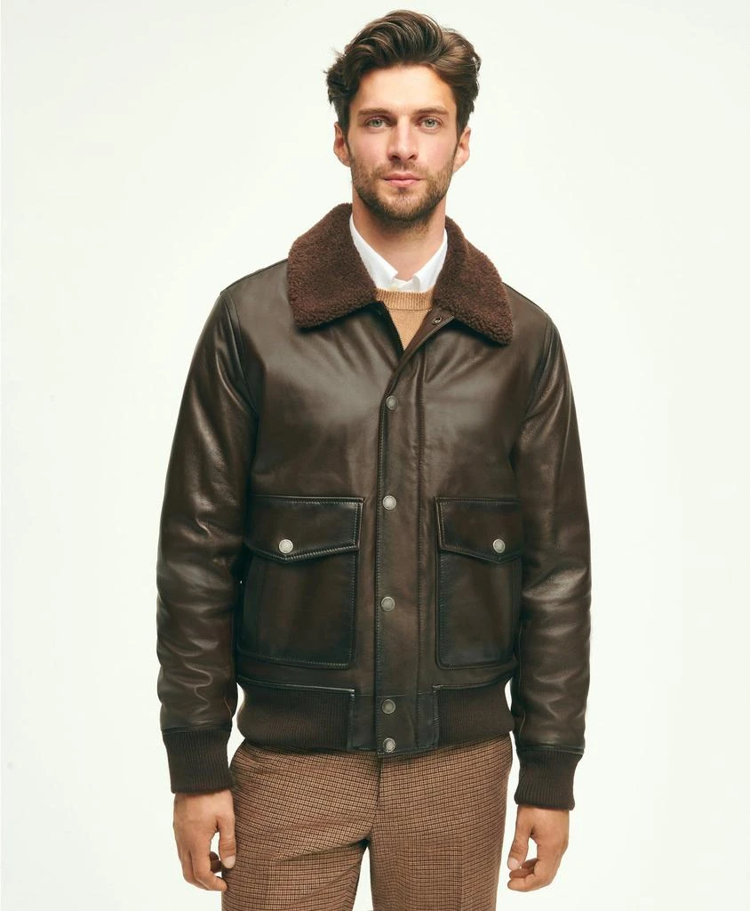 商品Brooks Brothers|Leather Shearling Flight Jacket,价格¥2964,第1张图片