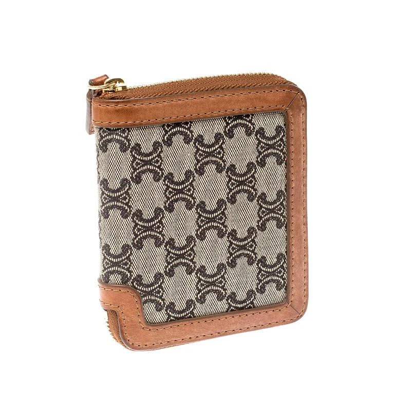 商品[二手商品] Celine|Celine Brown/Grey Canvas and Leather Macadam Compact Wallet,价格¥1346,第4张图片详细描述