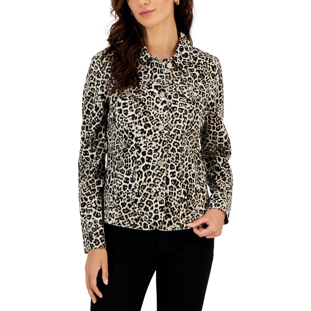 Leopard-Print Denim Jacket, Created for Macy's商品第3张图片规格展示
