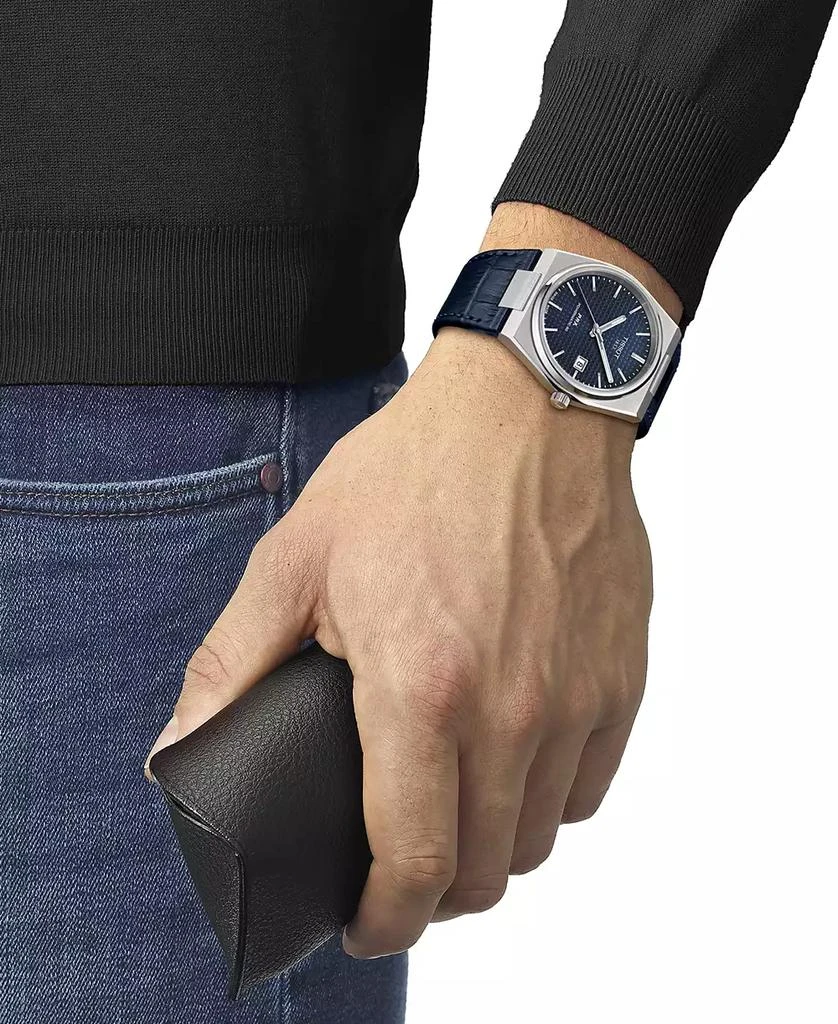 商品Tissot|Men's Swiss Automatic PRX Powermatic 80 Blue Leather Strap Watch 40mm,价格¥5045,第5张图片详细描述