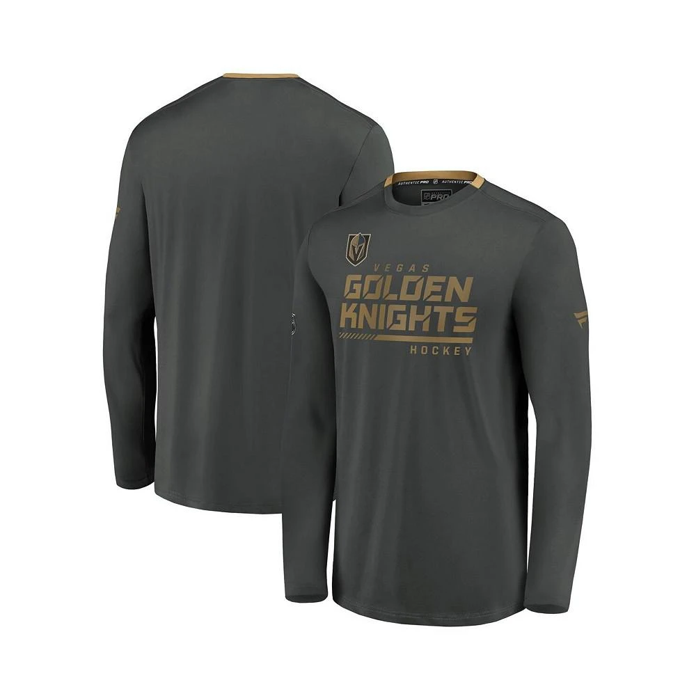 商品Fanatics|Men's Branded Gray Vegas Golden Knights Authentic Pro Locker Room Performance Long Sleeve T-shirt,价格¥454,第1张图片