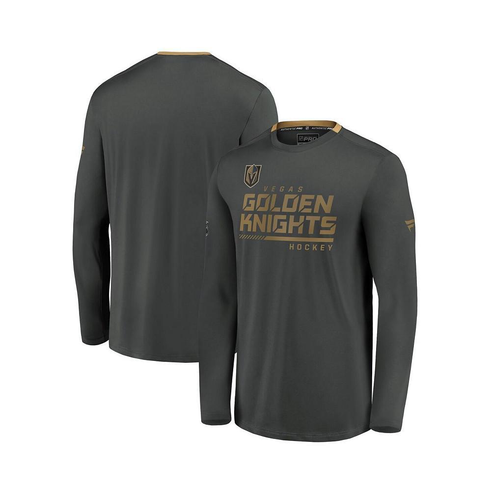 商品Fanatics|Men's Branded Gray Vegas Golden Knights Authentic Pro Locker Room Performance Long Sleeve T-shirt,价格¥430,第1张图片
