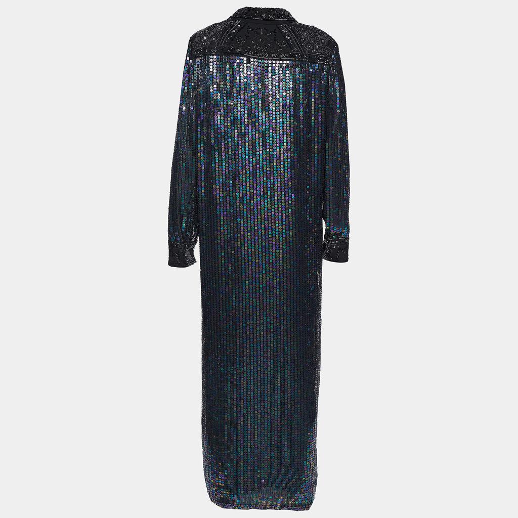 Emilio Pucci Metallic Sequin & Bead Embellished Silk Button Front Shirt Dress L商品第2张图片规格展示