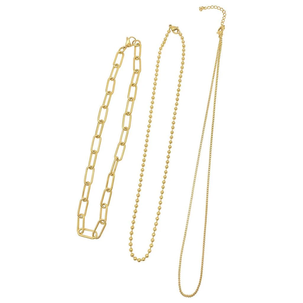 Adornia Adornia Box Chain, Ball Chain, and Oversized Paper Clip Chain Necklace Set gold 2