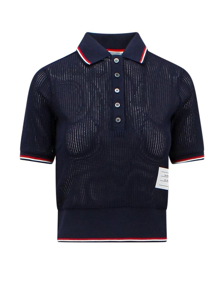 商品Thom Browne|Thom Browne Stripe Detailed Knitted Polo Shirt,价格¥3295,第1张图片