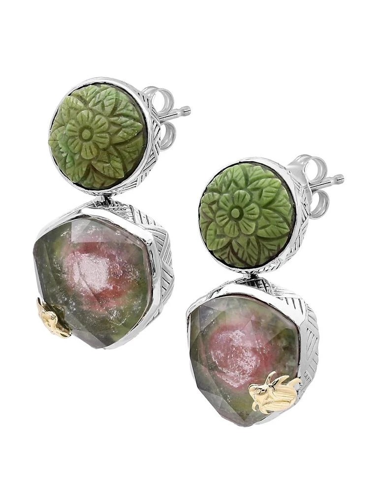 商品Stephen Dweck|One-Of-A-Kind Hand-Carved Turquoise, Faceted Natural Quartz, Watermelon Tourmaline Sterling Silver Earrings,价格¥18461,第2张图片详细描述