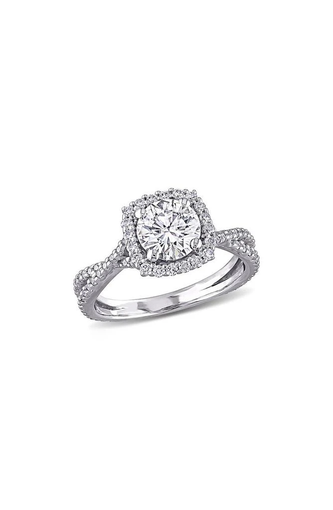 商品DELMAR|10K White Gold Lab Created Moissanite Halo Ring,价格¥6027,第1张图片