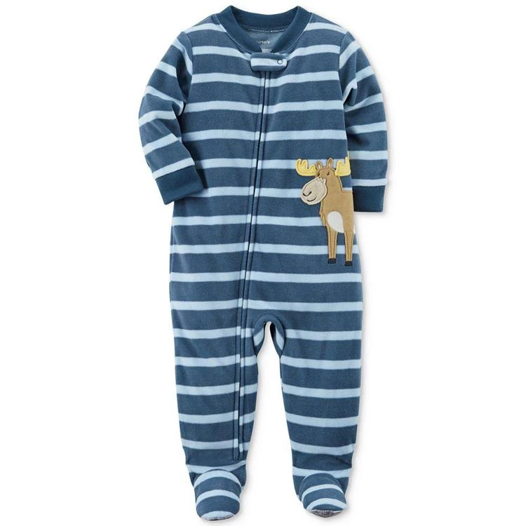 商品Carter's|Striped Moose Footed Pajamas, Baby Boys,价格¥60,第1张图片