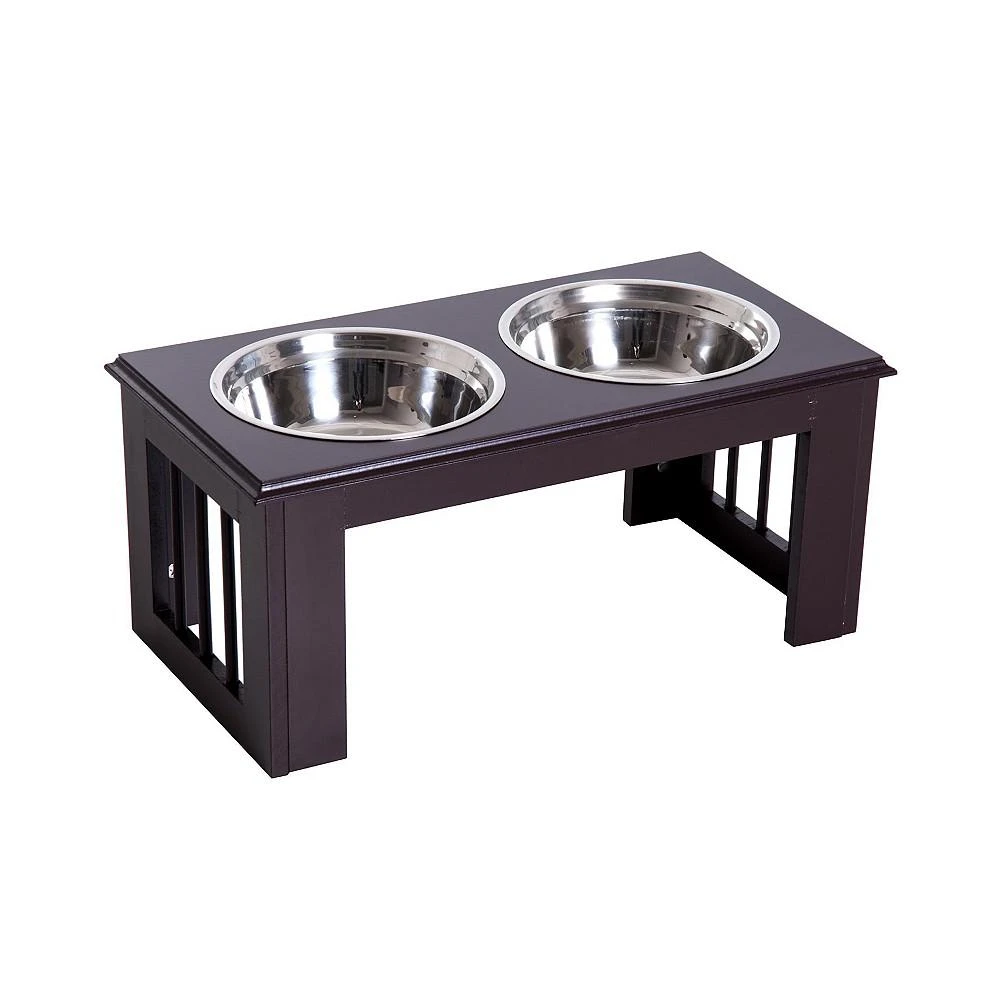 商品PawHut|Double Bowl Wooden Stand Pet Feeder Elevated Base Cat Puppy Bowl,价格¥447,第1张图片