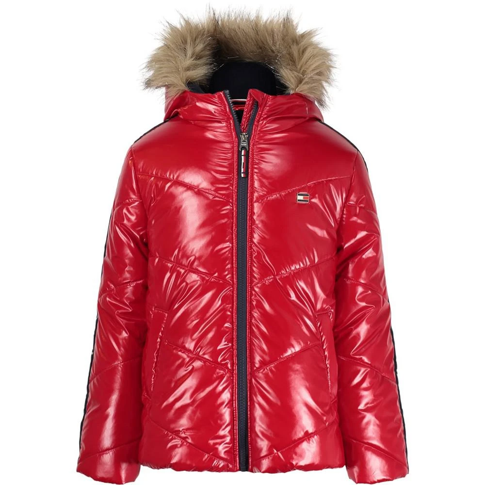 商品Tommy Hilfiger|Big Girls High-Shine Chevron Logo Puffer Jacket,价格¥272,第1张图片