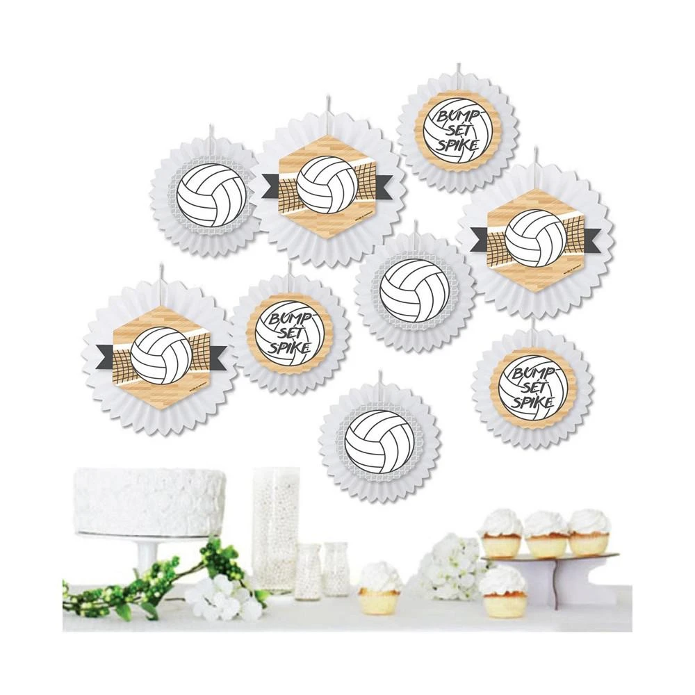 商品Big Dot of Happiness|Bump, Set, Spike - Volleyball - Hanging Party Tissue Decor Kit Paper Fans - 9 Ct,价格¥149,第1张图片