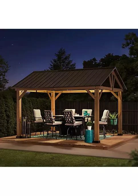 商品Sunjoy|11 Ft. X 13 Ft. Cedar Framed Gazebo With Brown Steel Gable Hard Top Roof,价格¥22038,第2张图片详细描述