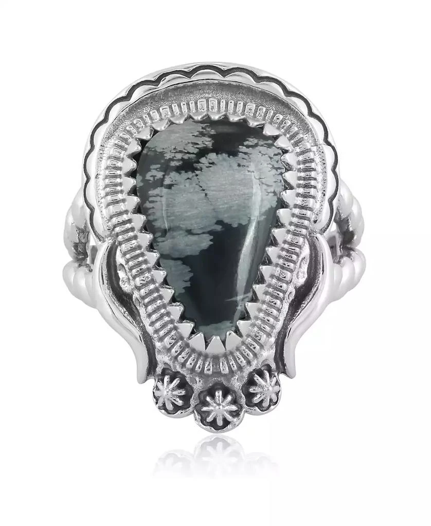 商品American West Jewelry|Sterling Silver Snowflake Obsidian Split Shank Rope Ring, Size,价格¥790,第1张图片