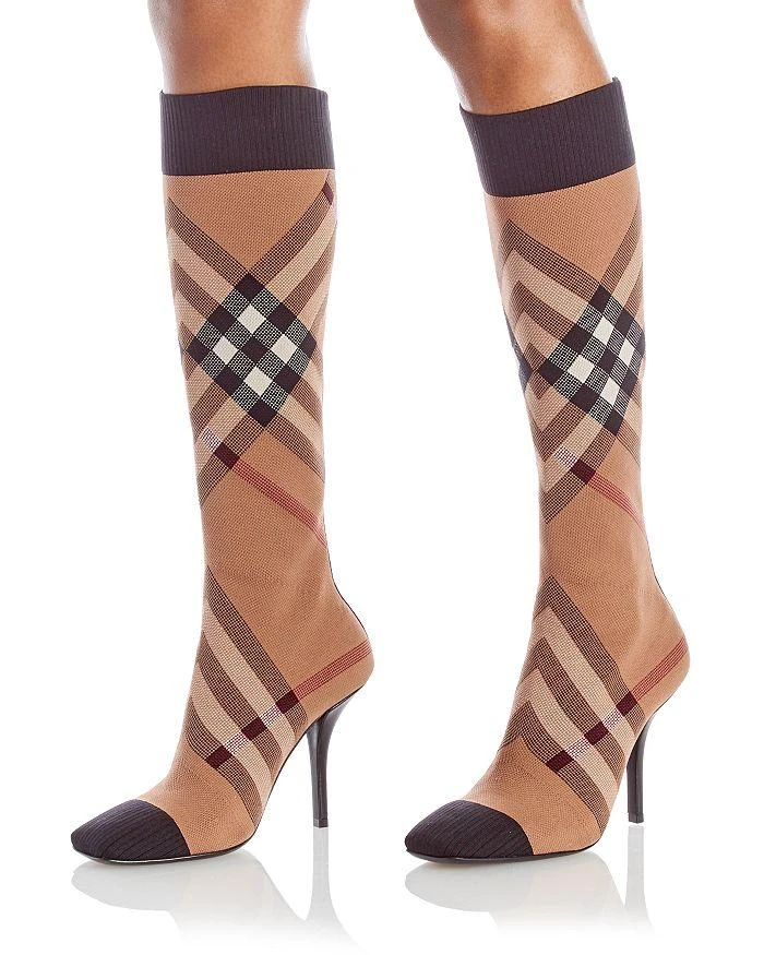 商品Burberry|Women's Dolman Vintage Check Stretch Knit High Heel Boots,价格¥7488,第2张图片详细描述