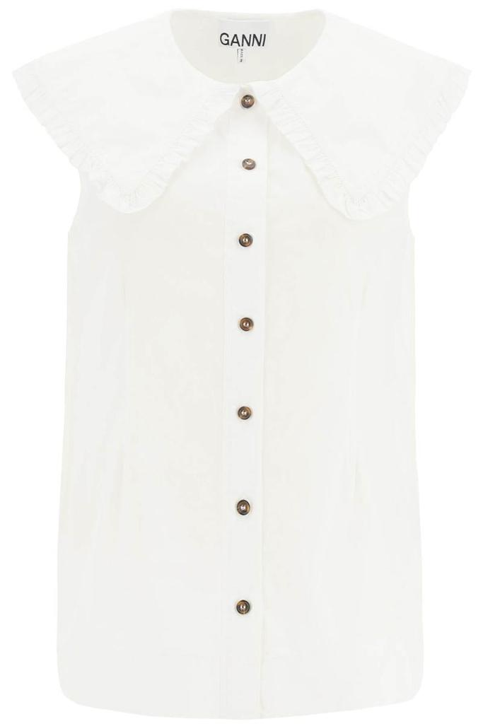 Ganni cotton sleeveless shirt with oversized collar商品第1张图片规格展示