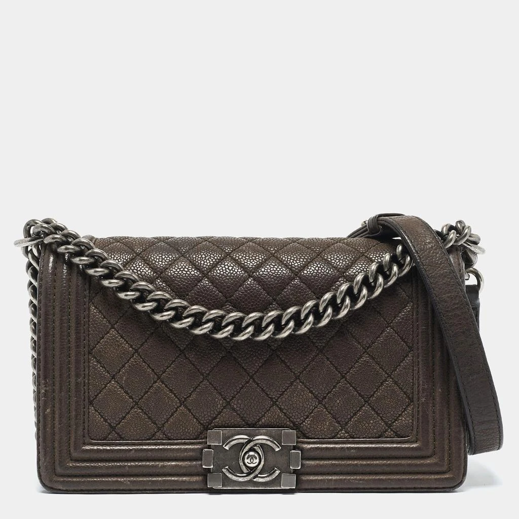 商品[二手商品] Chanel|Chanel Dark Brown Caviar Quilted Leather Medium Boy Flap Bag,价格¥14791,第1张图片