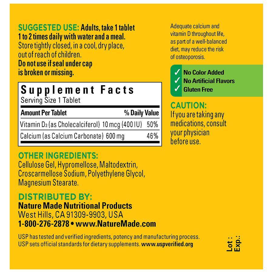 商品Nature Made|Calcium 600 Mg With Vitamin D3 Tablets,价格¥63,第5张图片详细描述