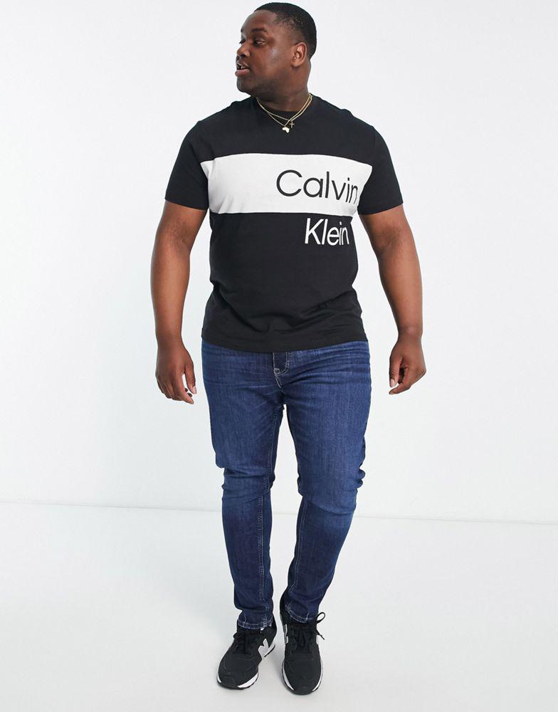 Calvin Klein Jeans Big & Tall institutional blocking t-shirt in black商品第4张图片规格展示