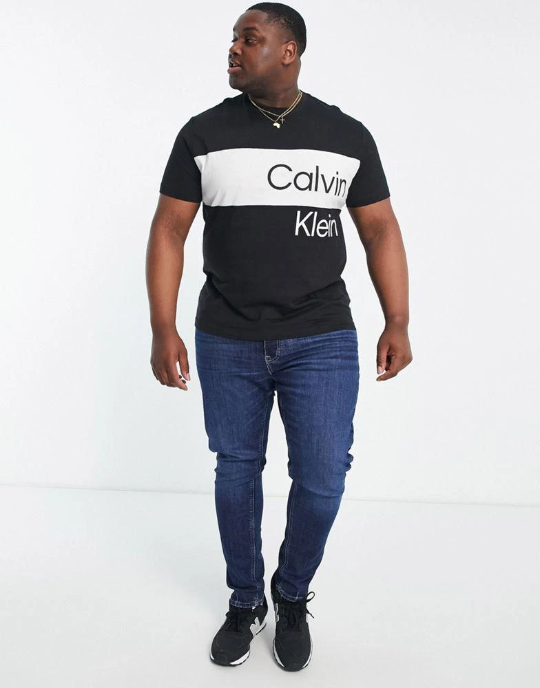 商品Calvin Klein|Calvin Klein Jeans Big & Tall institutional blocking t-shirt in black,价格¥330,第4张图片详细描述