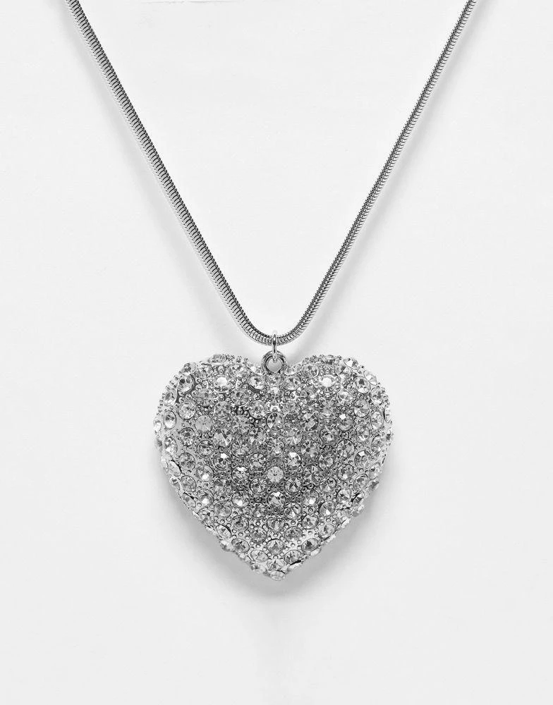 商品Reclaimed Vintage|Reclaimed Vintage statement heart sparkly necklace in silver,价格¥124,第1张图片