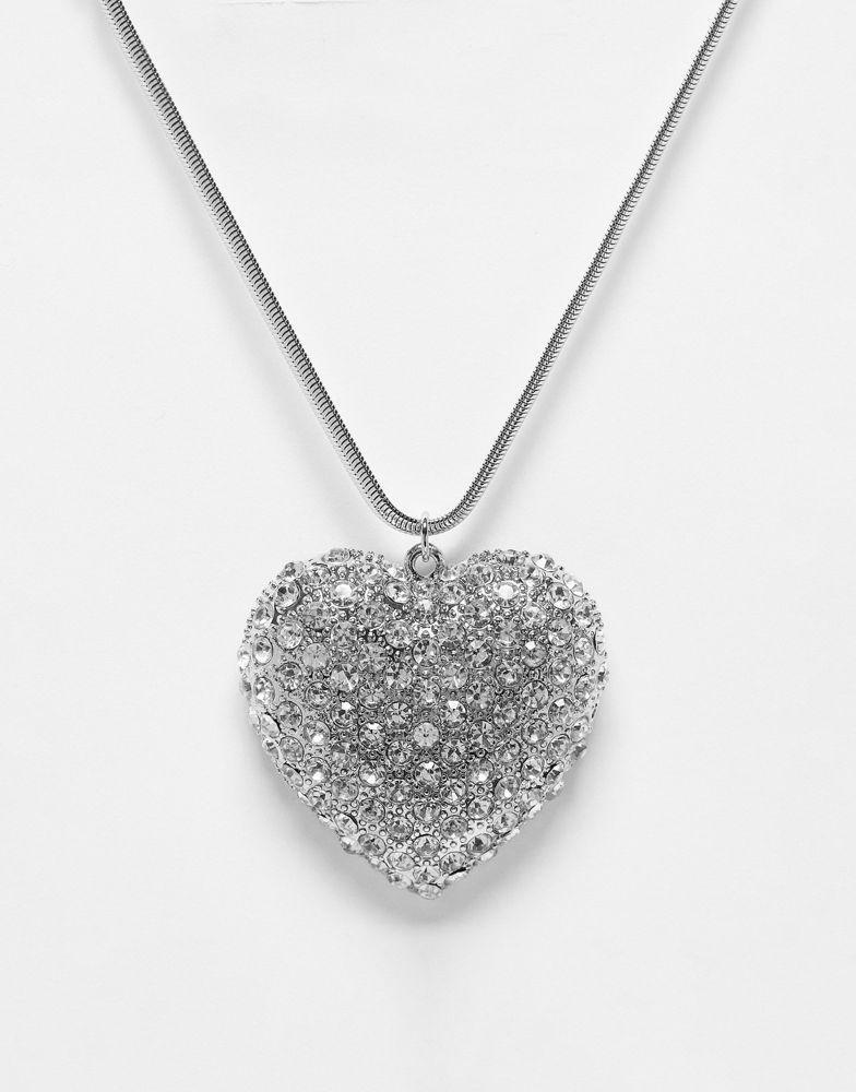 商品Reclaimed Vintage|Reclaimed Vintage statement heart sparkly necklace in silver,价格¥98,第1张图片