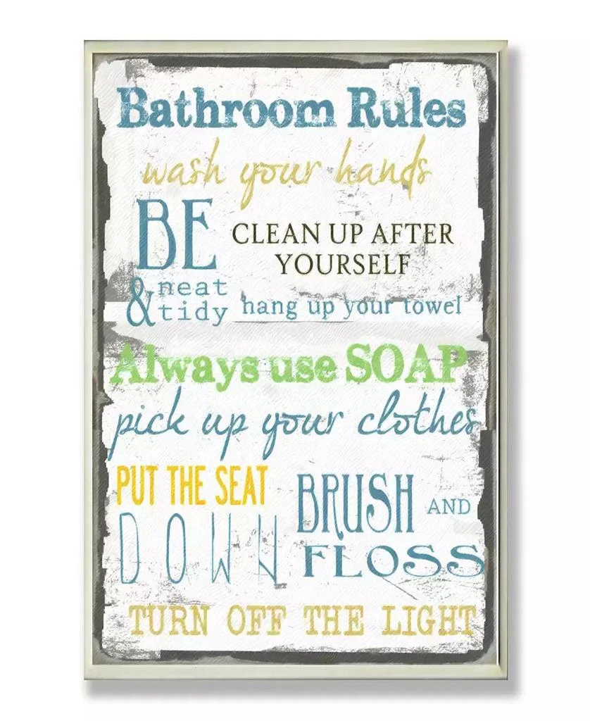 商品Stupell Industries|Home Decor 'Bathroom Rules ' Typography Bathroom Wall Plaque Art, 12.5" x 18.5",价格¥282,第1张图片