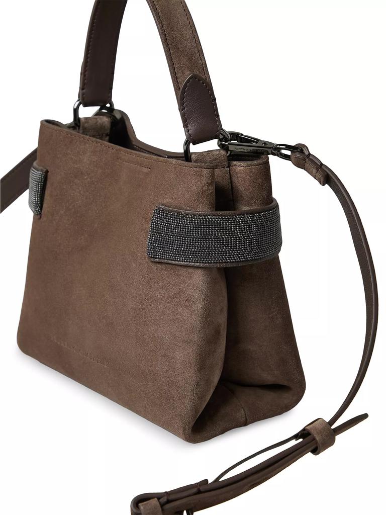 Brunello Cucinelli Suede Top Handle Bag with Precious Bands