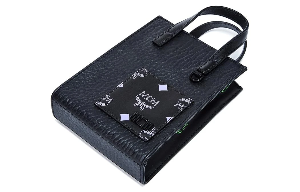 商品[国内直发] MCM|Aren系列 经典Logo花纹老花涂层 帆布拼牛剖层革 托特包Tote包购物袋单肩斜挎手提包 超迷你 女款 黑色,价格¥2102,第4张图片详细描述