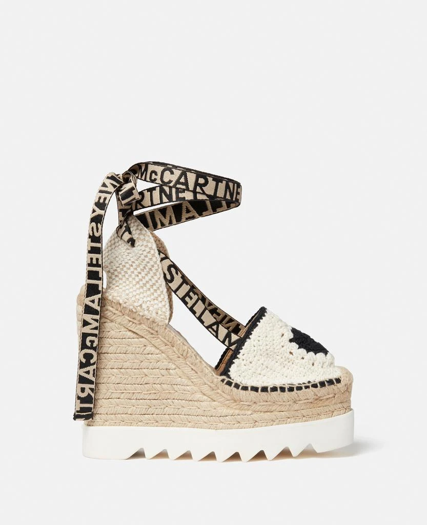 商品Stella McCartney|Stella McCartney - Gaia Heart Crochet Wedge Espadrilles, Woman, Ecru/Black, Size: 41,价格¥5489,第1张图片