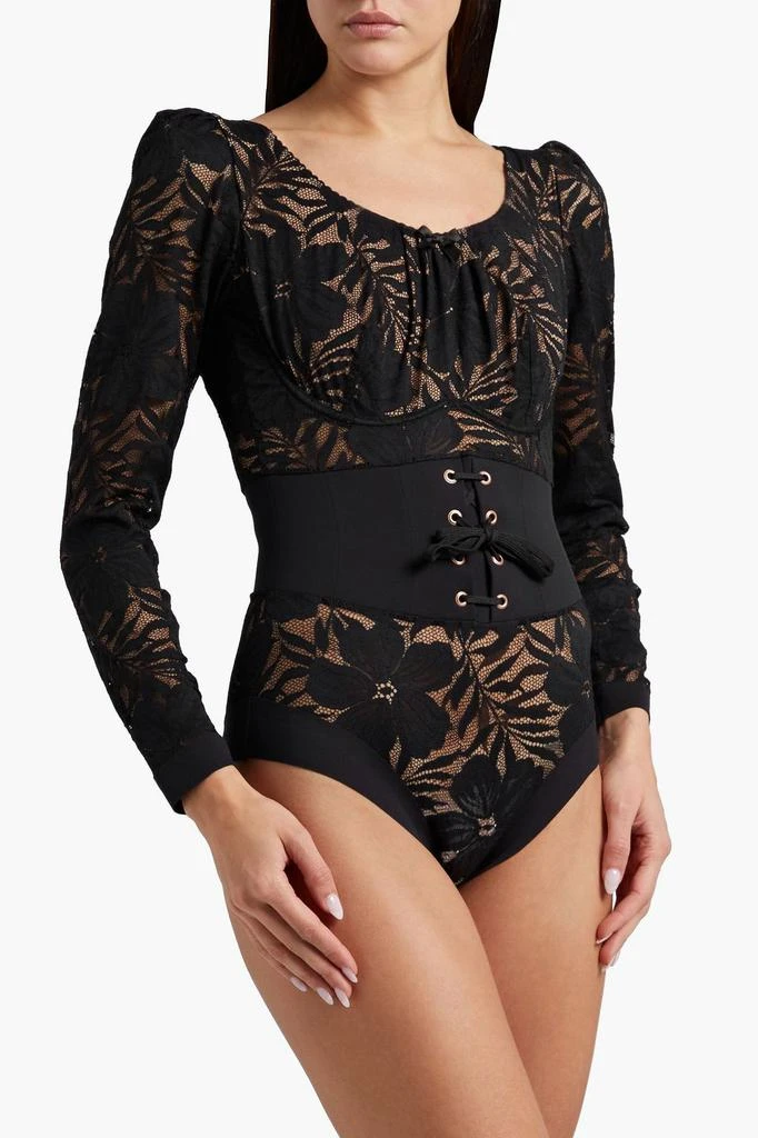 商品L'Agent by Agent Provocateur|Audrey lace-up jersey-paneled Leavers lace bodysuit,价格¥1628,第4张图片详细描述