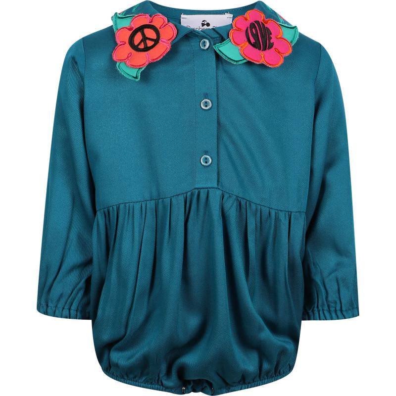 Floral applique romper in teal blue商品第1张图片规格展示