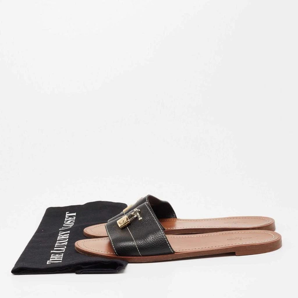 Louis Vuitton Black Leather Lock it  Flat Slides Size 40 商品