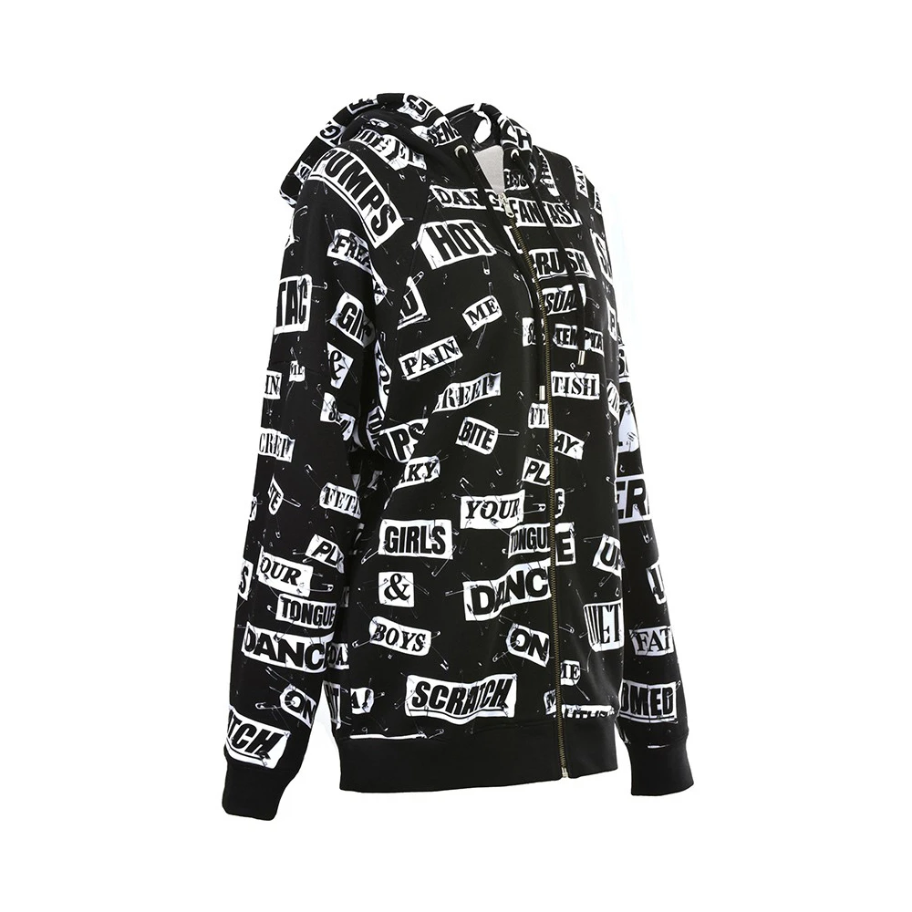 MOSCHINO 女士黑色别针字母印花拉链长袖连帽卫衣 EJ1710-5527-3555 商品