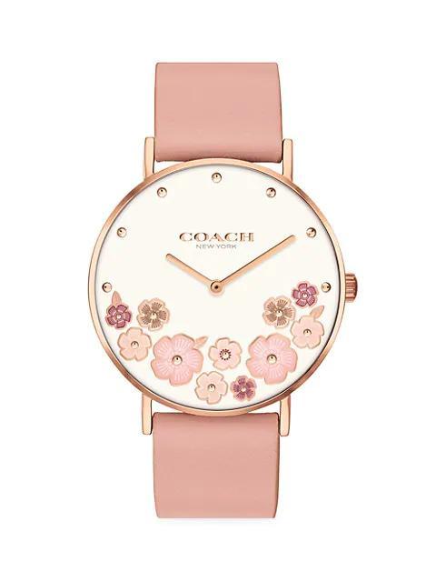 商品Coach|Perry Rose Goldtone Leather Strap Watch,价格¥899,第1张图片