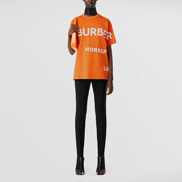 商品[国内直发] Burberry|博柏利  SS22 Logo印花拼色圆领短袖 T恤 女款 橙色,价格¥1719,第4张图片详细描述