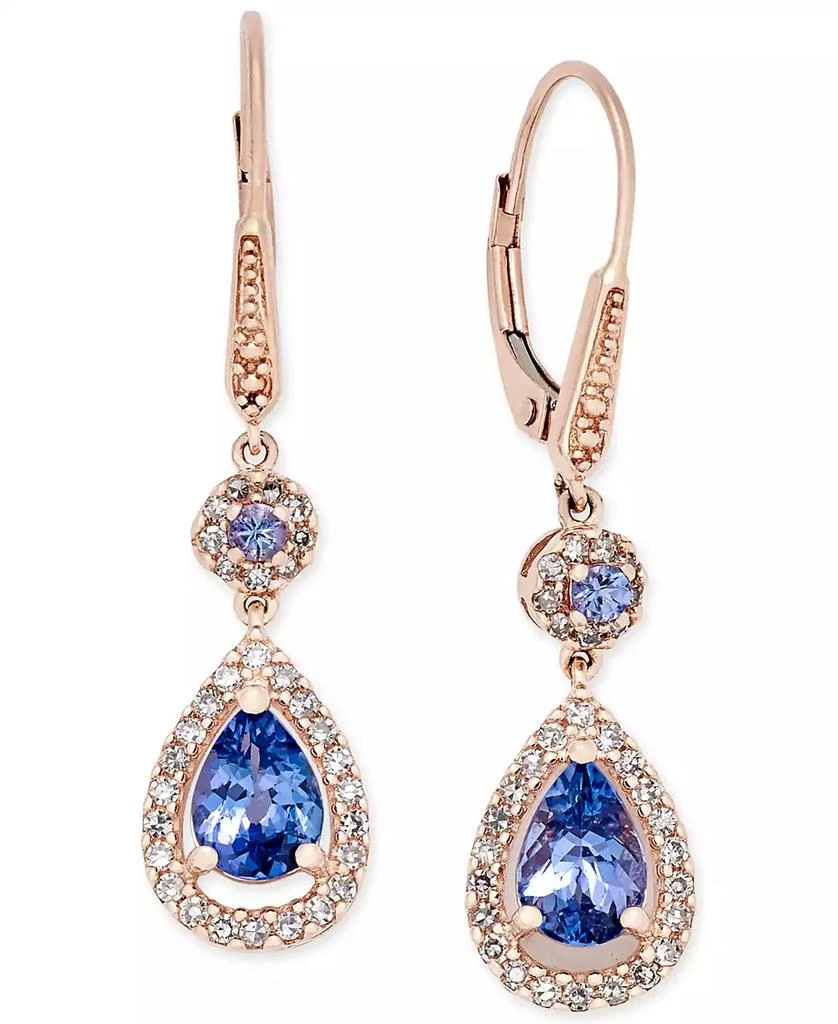 商品Macy's|Tanzanite (1-5/8 ct. t.w.) and Diamond (1/3 ct. t.w.) Teardrop Halo Drop Earrings in 14k Rose Gold,价格¥8073,第1张图片