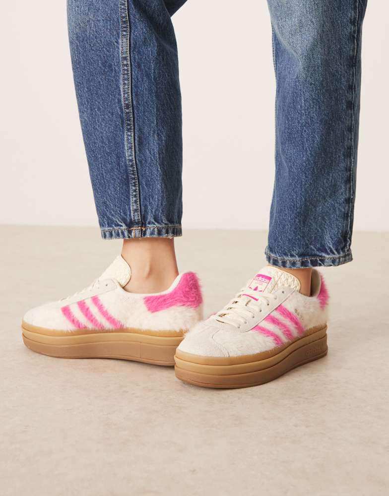 adidas Originals Women's Gazelle Bold Shoes, Size 8, White/Pink
