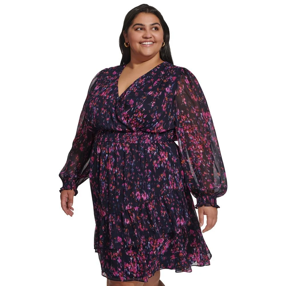 商品DKNY|Plus Size Printed Blouson-Sleeve Fit & Flare Dress,价格¥599,第3张图片详细描述