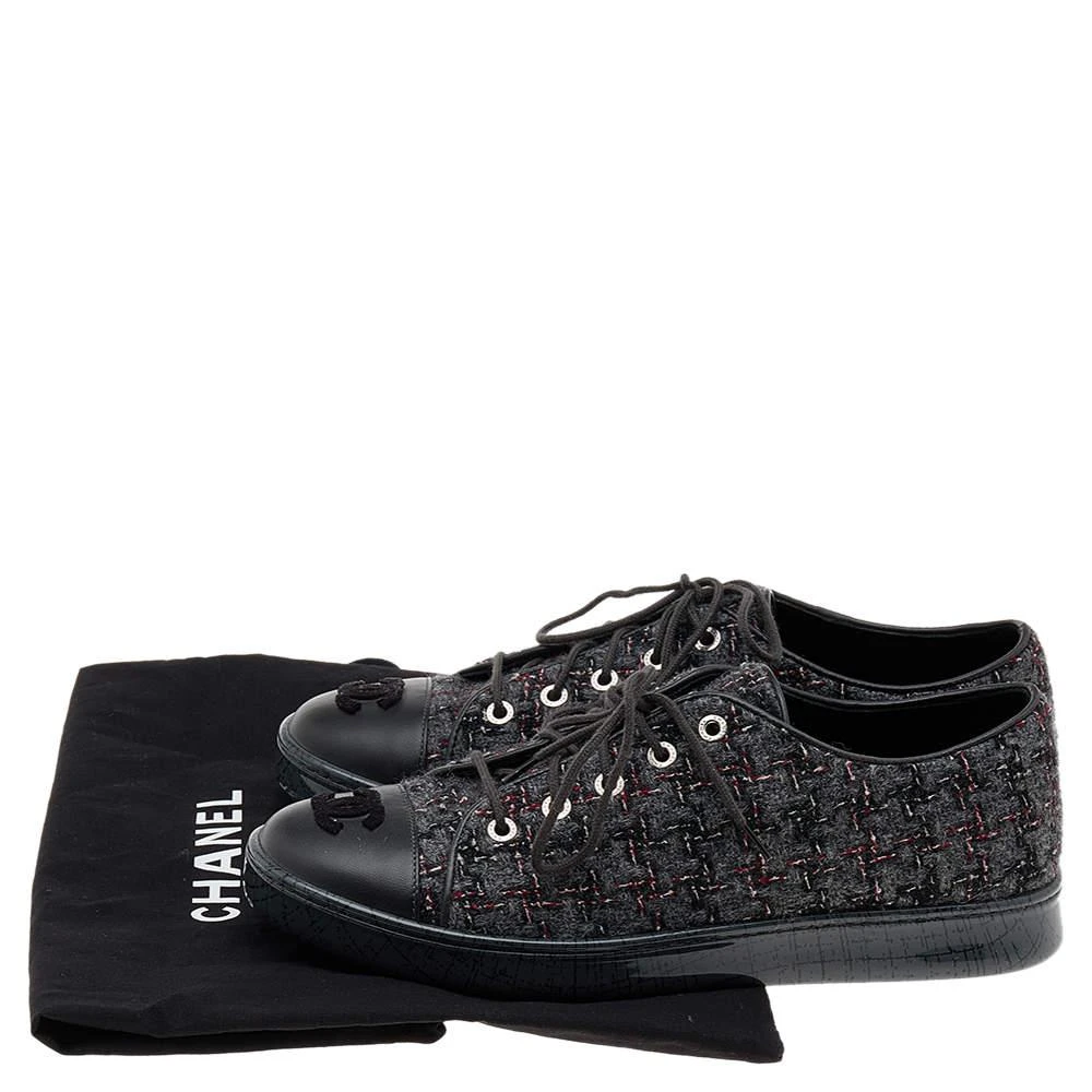 Chanel Grey Tweed And Leather CC Cap Toe Low Top Sneakers Size 38 商品
