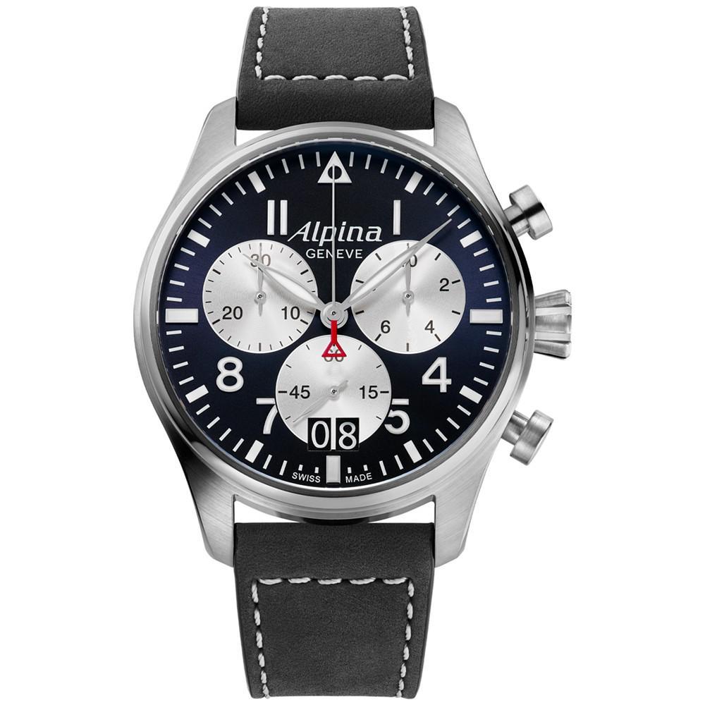 商品Alpina|Men's Swiss Chronograph Startimer Pilot Black Leather Strap Watch 44mm,价格¥7941,第1张图片