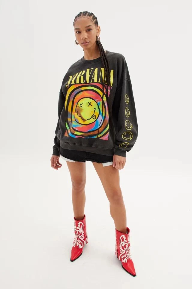 商品Urban Outfitters|Nirvana Smile Overdyed Crew Neck Sweatshirt,价格¥518,第1张图片