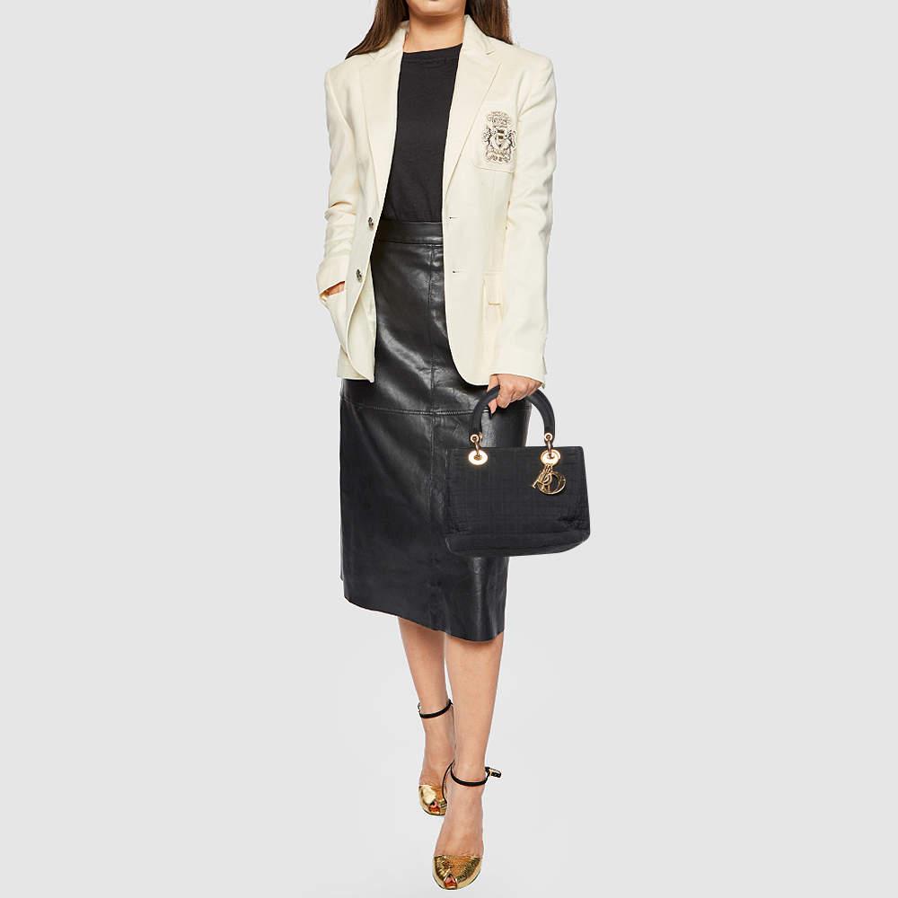 Dior Black Cannage Quilted Nylon Medium Lady Dior Tote商品第2张图片规格展示