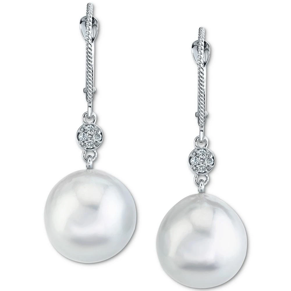 商品Macy's|Cultured White South Sea Pearl (12mm) & Diamond (1/10 ct. t.w.) Drop Earrings in 14k White Gold,价格¥9905,第3张图片详细描述