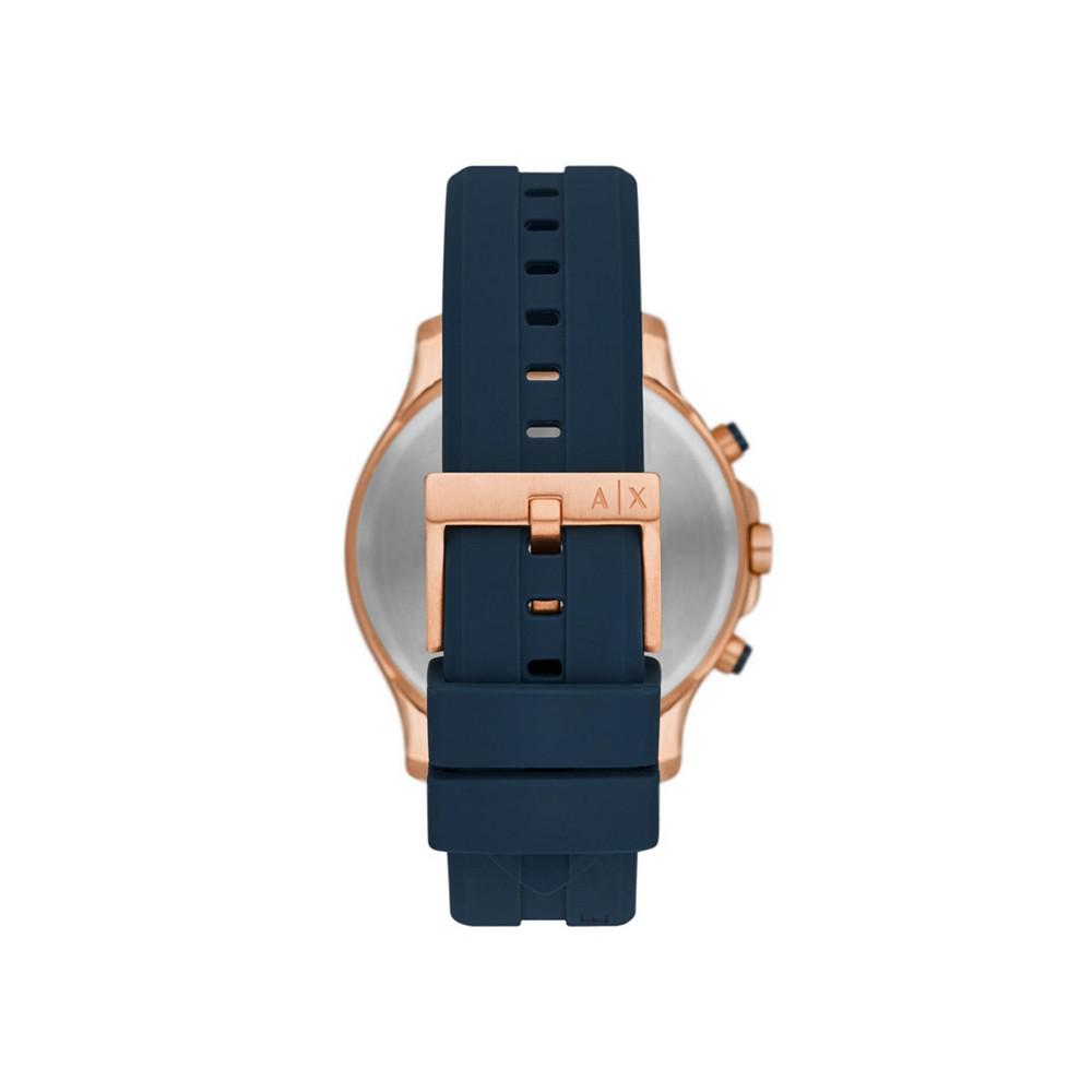 Men's Chronograph in Rose Gold-tone Plated Stainless Steel with Navy Silicone Strap Watch, 46mm商品第3张图片规格展示