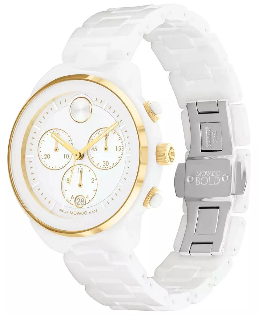 商品Movado|Women's Bold Verso Swiss Quartz Chronograph White Ceramic Bracelet Watch 39mm,价格¥5978,第2张图片详细描述