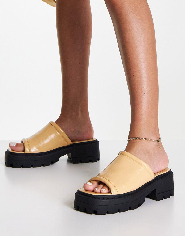 Topshop Patch chunky mule sandal in natural商品第1张图片规格展示