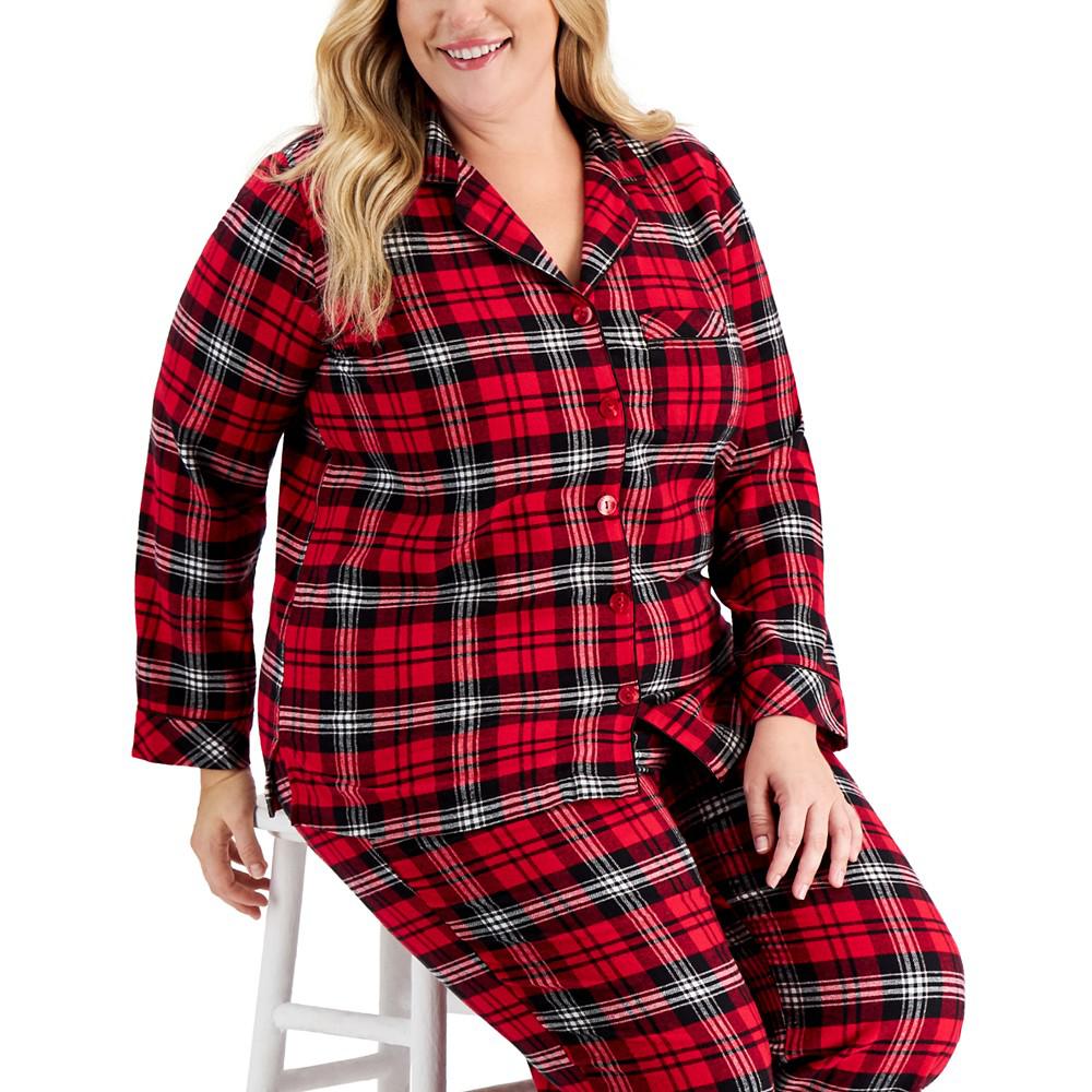 Plus Size Cotton Flannel Pajamas Set, Created for Macy's商品第2张图片规格展示