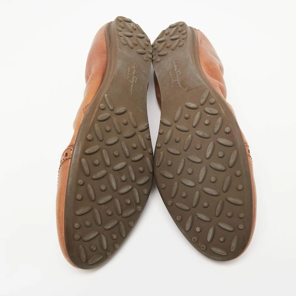 Salvatore Ferragamo Brown Brogue Leather Scrunch Ballet Flats Size 40.5 商品
