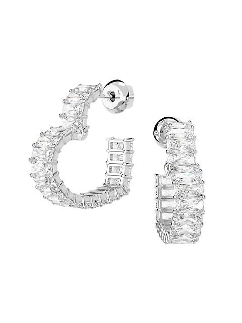 Matrix Rhodium-Plated & Crystal Small Heart Hoop Earrings商品第1张图片规格展示